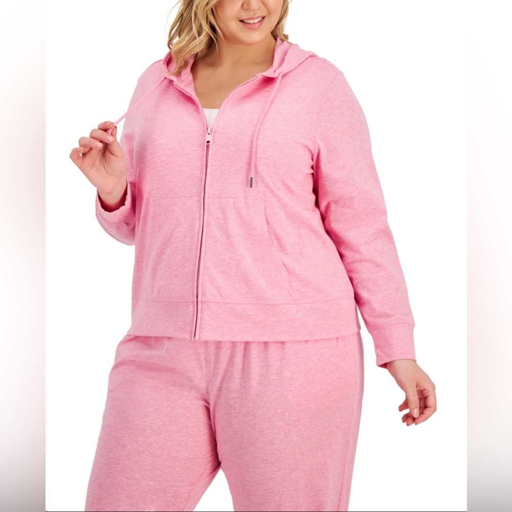Ideology Plus Size Women's Full Zip Hooded Jacket Pink